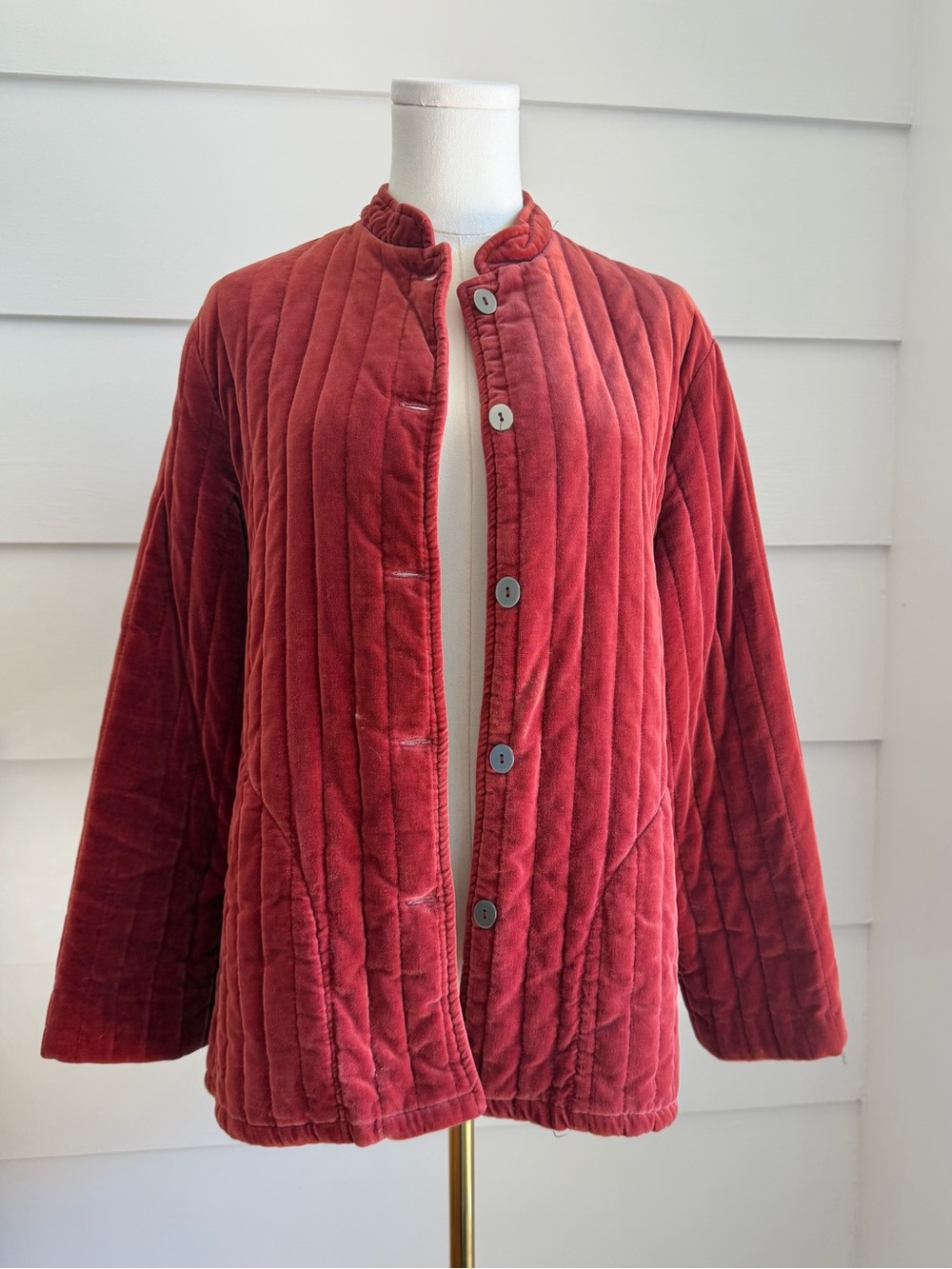 Vintage 1970s Campus Casuals Brick Red Quilted Velvet Jacket